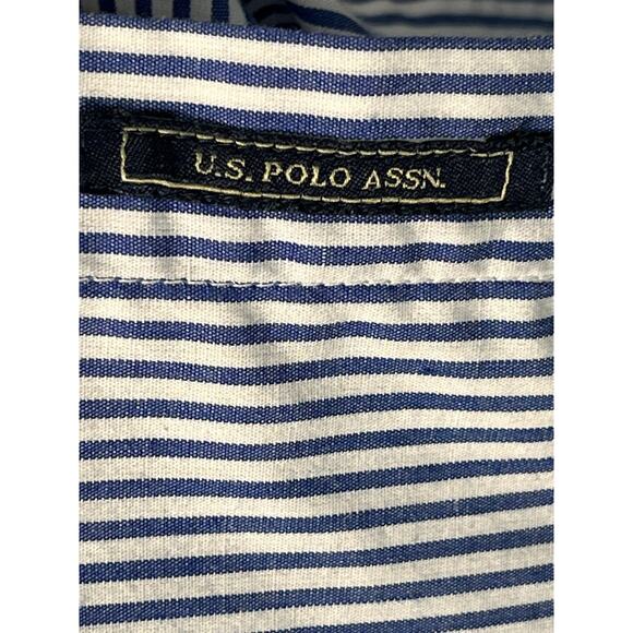 U.S. Polo Assn. Men’s L Button Down Shirt Blue White Stripe Long Sleeve Logo - Picture 4 of 7